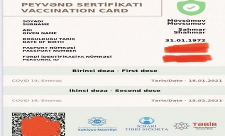 İmmunitet sertifikatı”nın bu sertifikatla əvəzlənməsi...